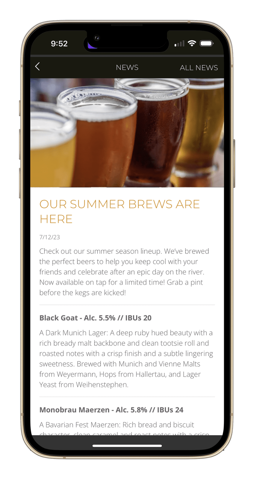 Brewery App, Seasonal Beer List