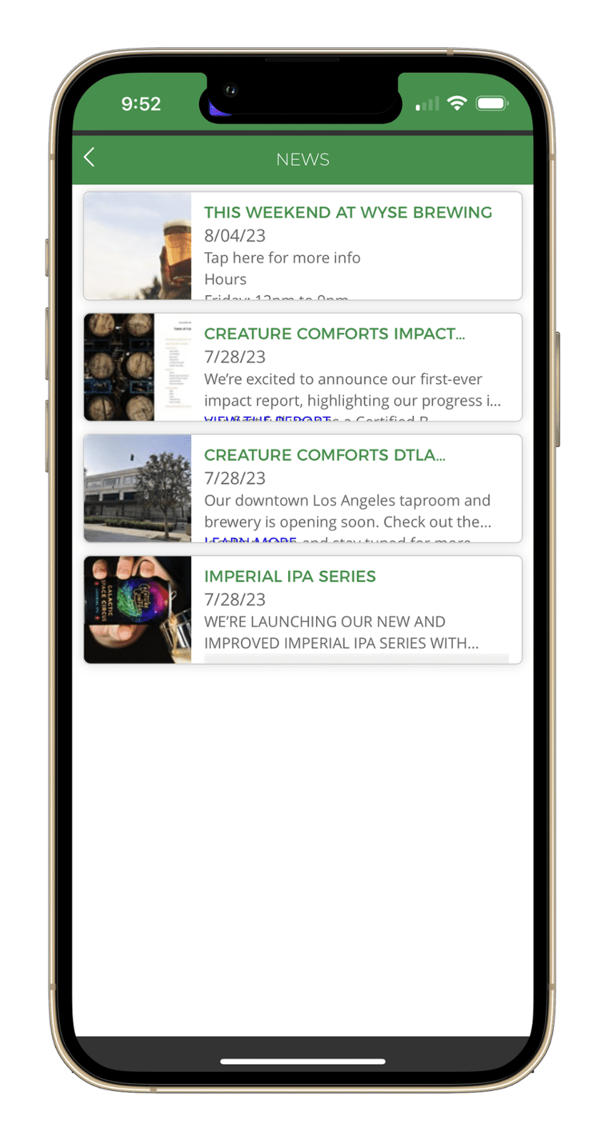 Brewery App, News Listing Screen